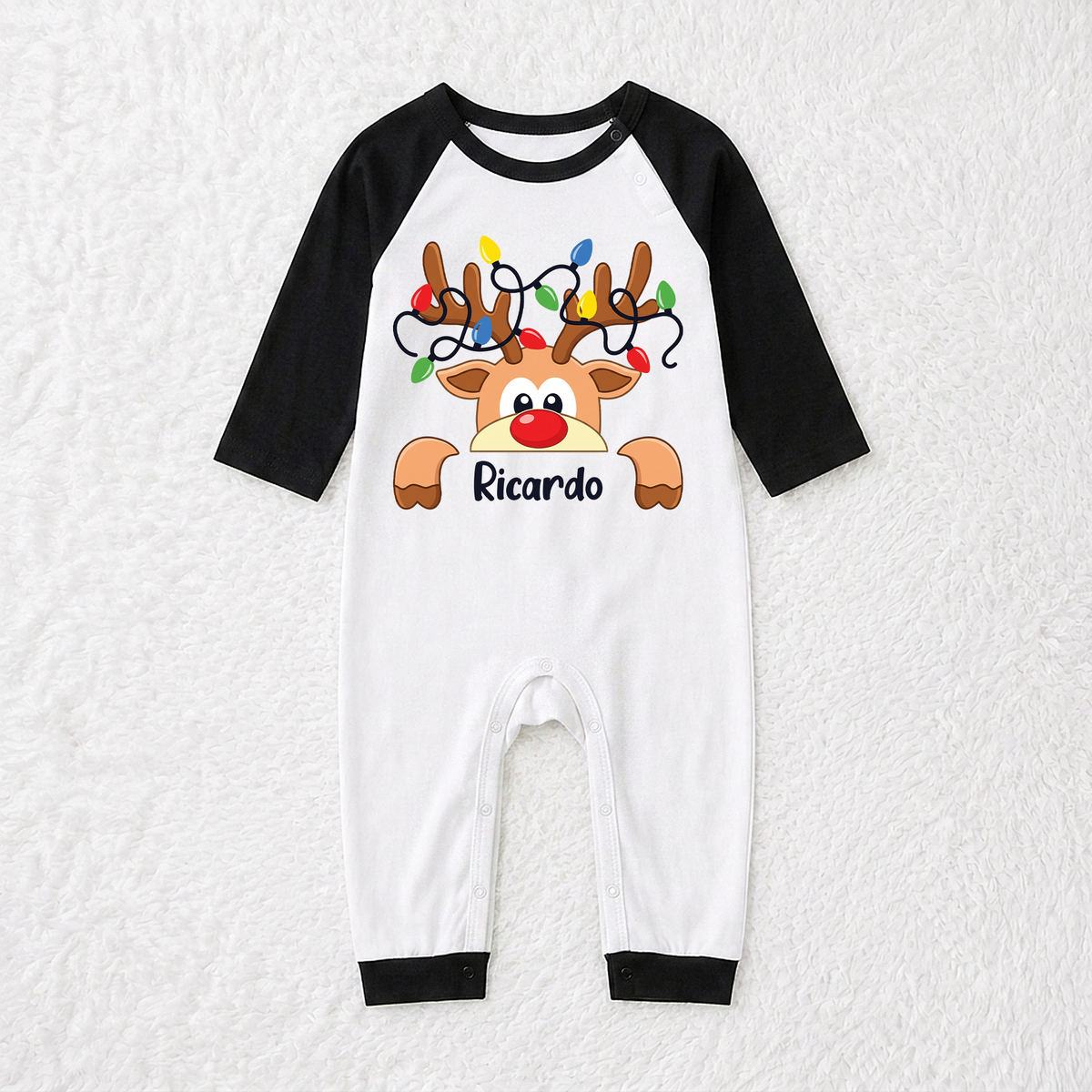 Custom Name Funny Reindeer Christmas Lights Matching Family Pajamas