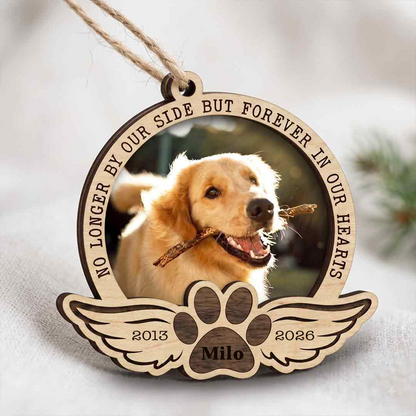 Personalized Pet Memorial Photo Ornament With Custom Name & Dates, Forever In Our Hearts Christmas Keepsake
