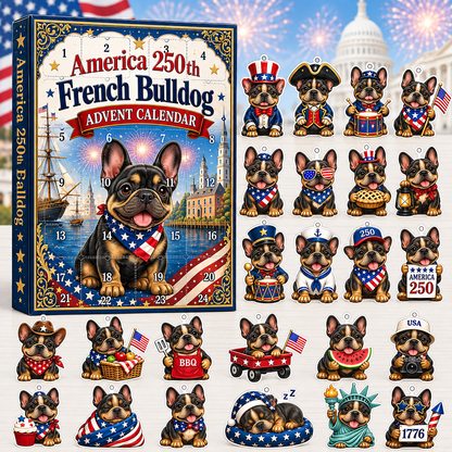America 250th French Bulldog Advent Calendar 2026 – 24-Day Patriotic Christmas Countdown
