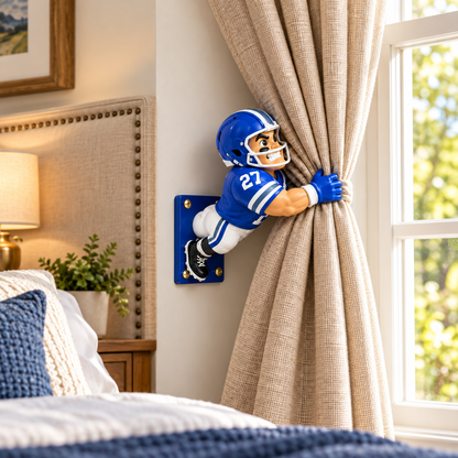 Personalized American Football Player Curtain Holdbacks – Set of 2 Resin Curtain Tiebacks, Football Fan Gift