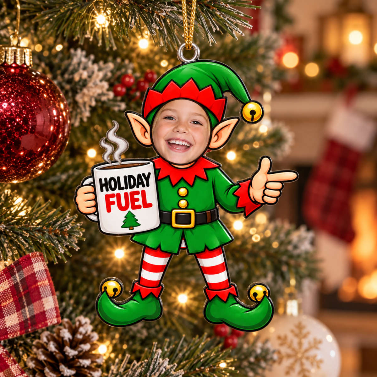 Holiday Fuel Funny Elf - Personalized Custom Face Christmas Ornament
