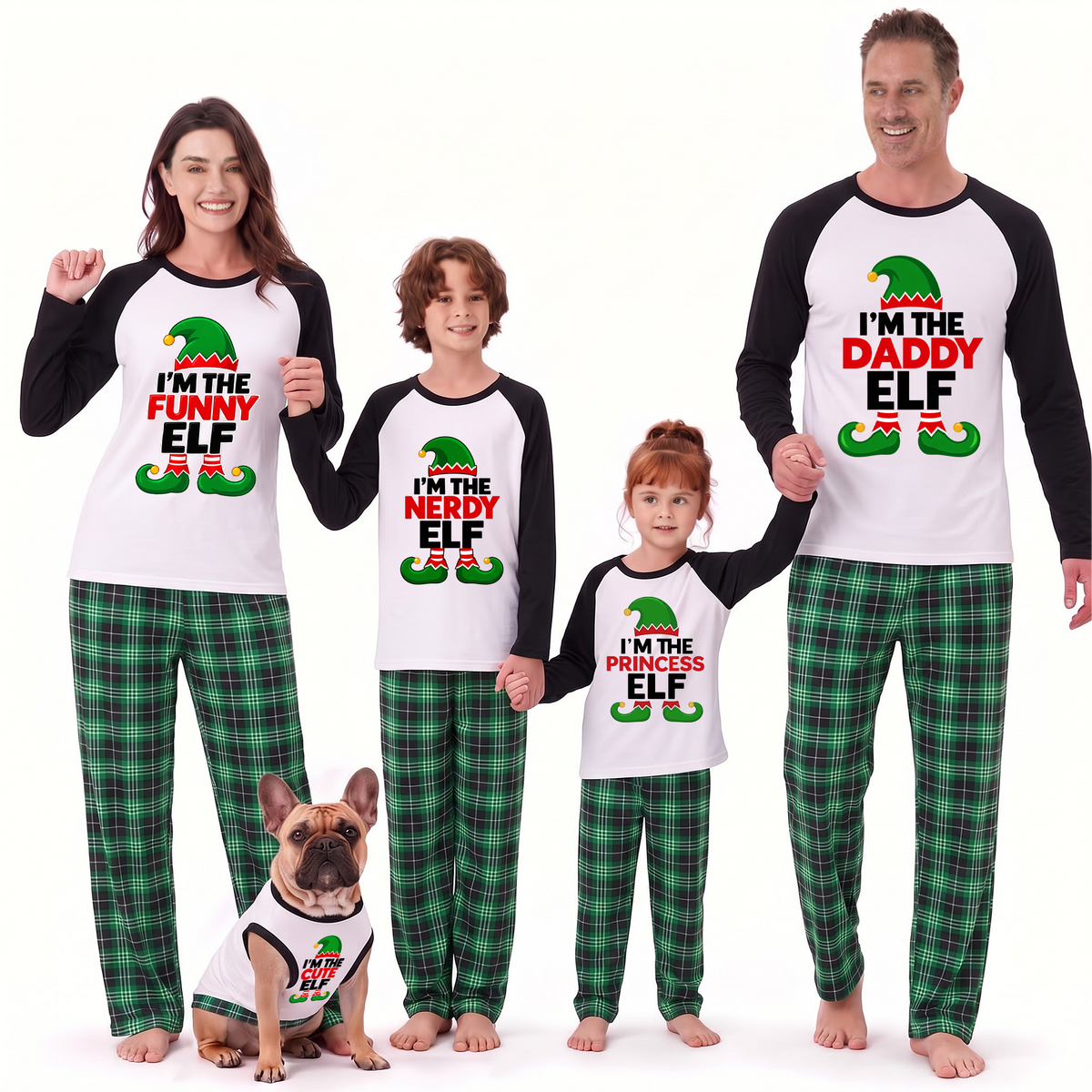 Funny Elf Family Matching Christmas Pajamas With Pet