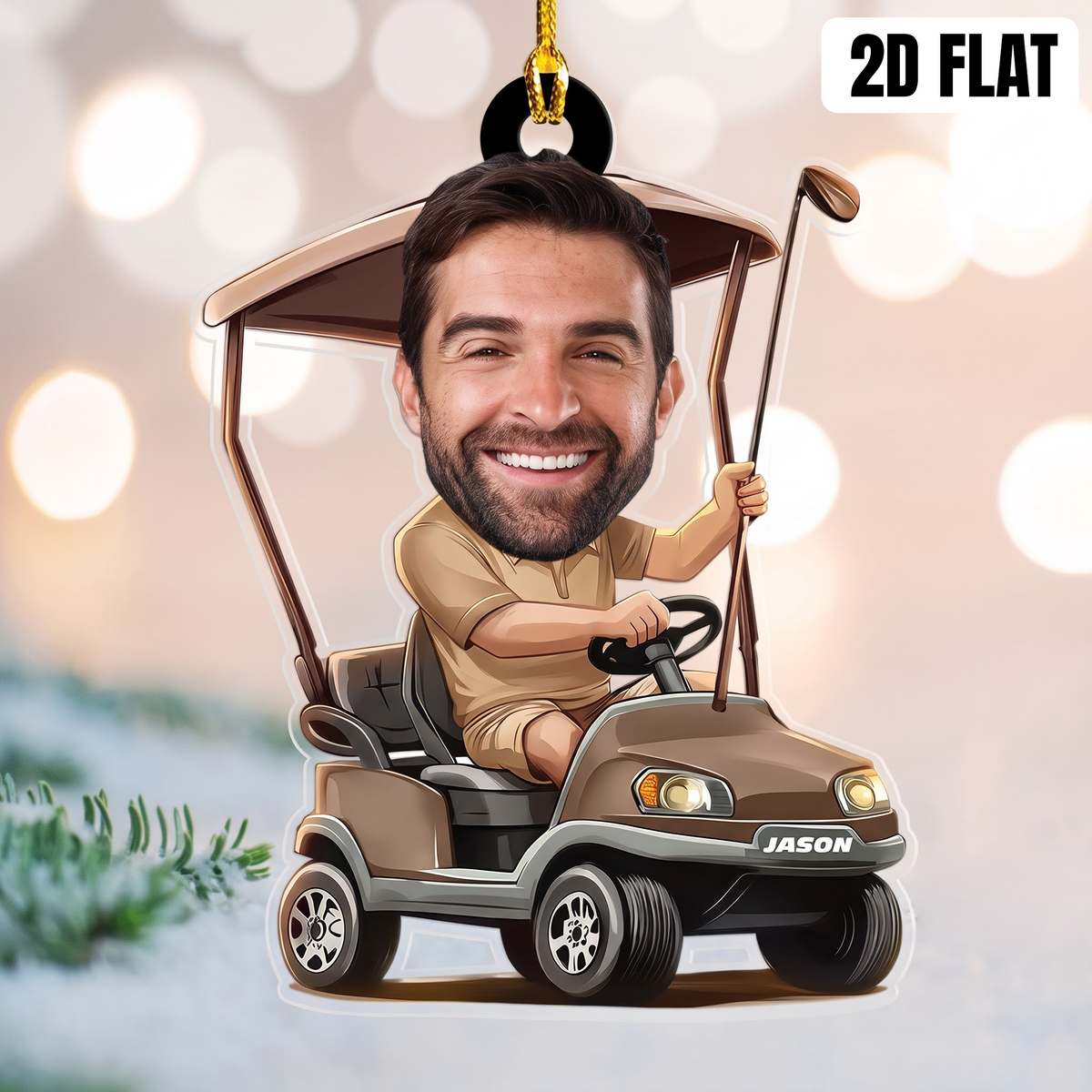 Personalized Golfer Photo 2D Flat Acrylic Ornament, Golf Gift