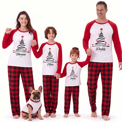 Custom Name Family Christmas Tree Matching Christmas Pajamas With Pet