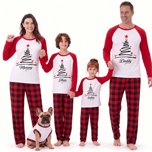 Custom Name Family Christmas Tree Matching Christmas Pajamas With Pet