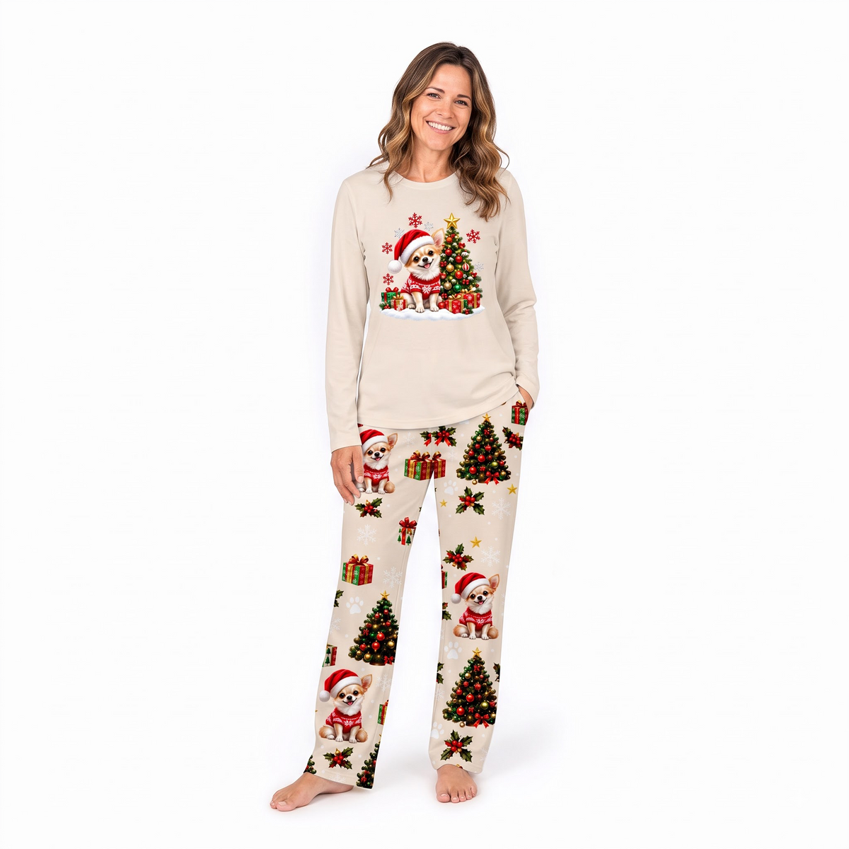 Cute Chihuahua Christmas Tree Custom Name Family Matching Christmas Pajamas