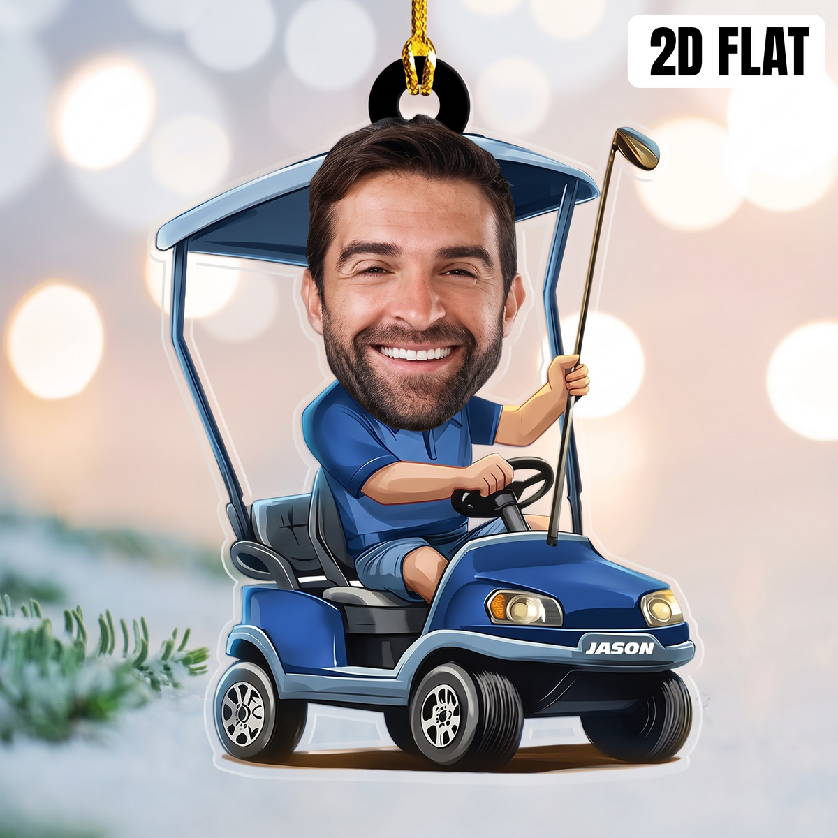 Personalized Golfer Photo 2D Flat Acrylic Ornament, Golf Gift