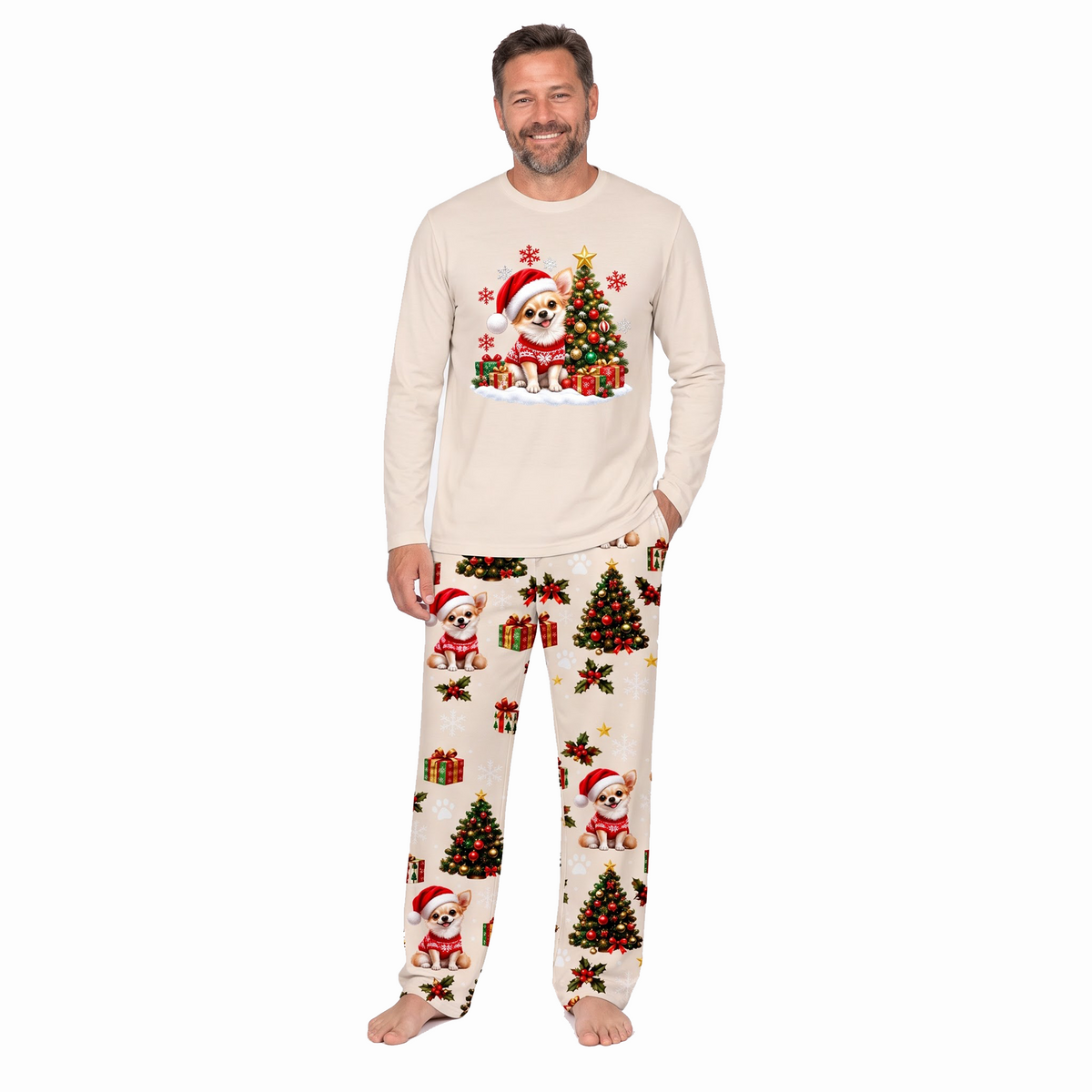 Cute Chihuahua Christmas Tree Custom Name Family Matching Christmas Pajamas