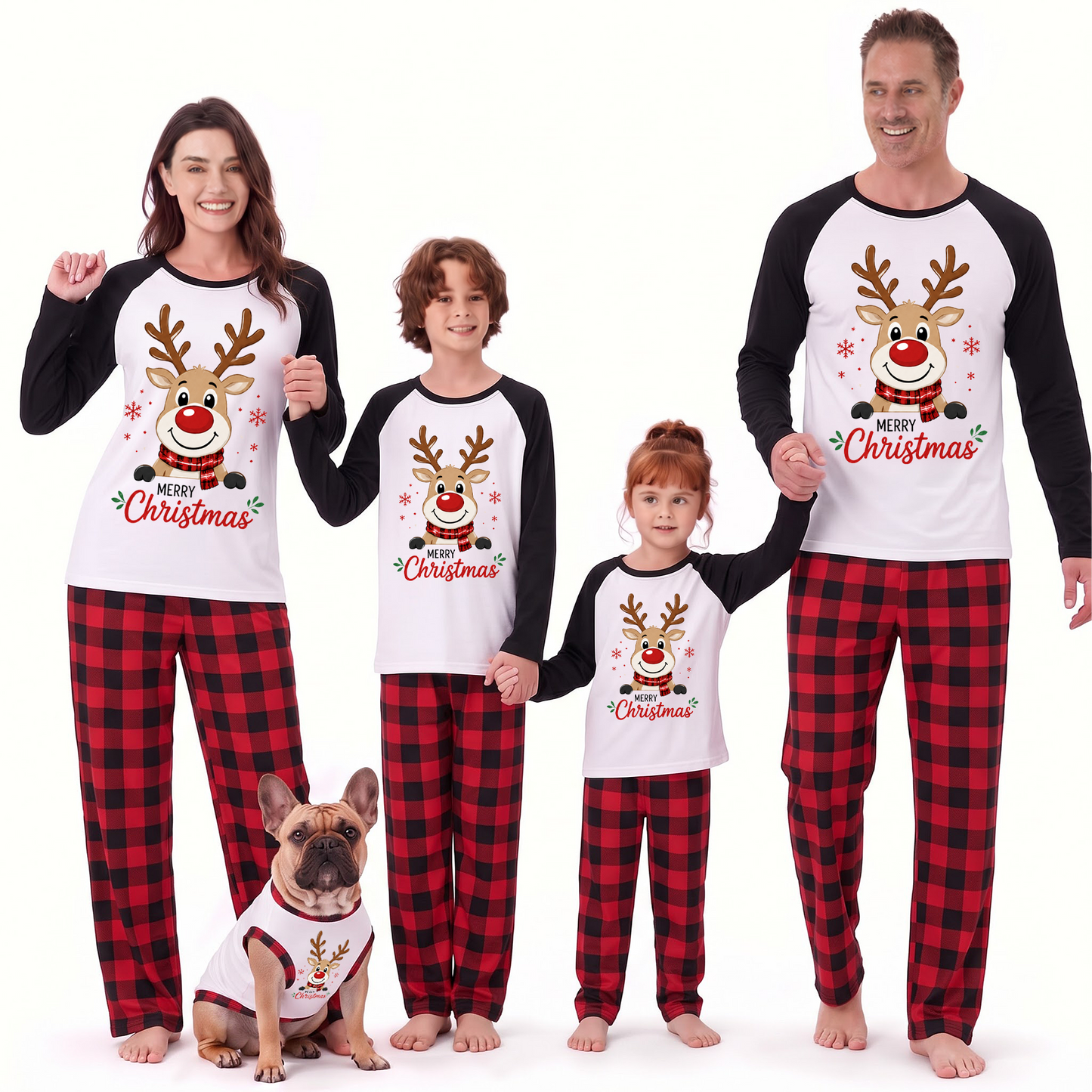 Merry Christmas Reindeer Family Matching Pajamas With Pet