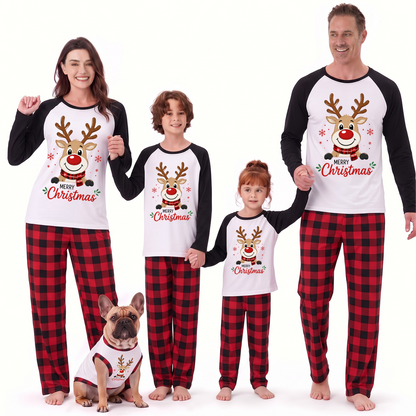 Merry Christmas Reindeer Family Matching Pajamas With Pet