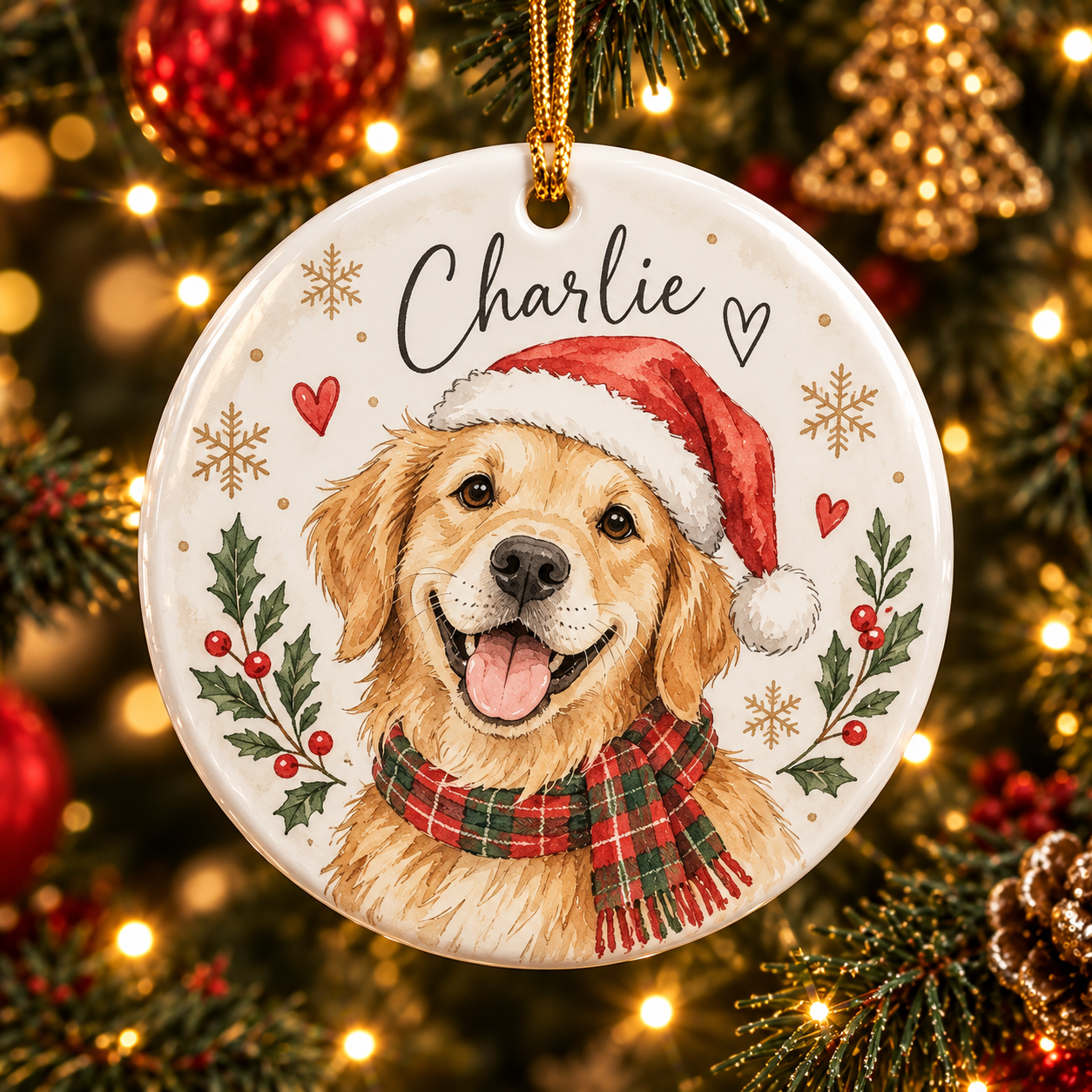 Cute Personalized Dog Portrait Christmas Ceramic Ornament