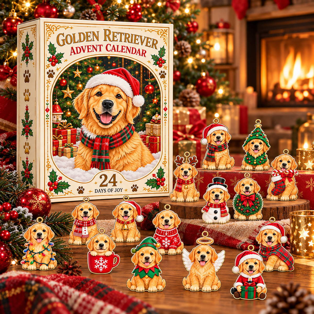 Golden Retriever Advent Calendar 2026 – 24-Piece Christmas Dog Ornaments, Holiday Countdown Gift for Golden Retriever Lovers