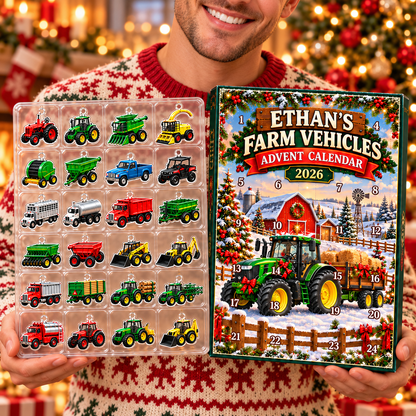 Personalized Farm Vehicles Advent Calendar 2026 – 2D Acrylic Farm Tractor & Truck Ornaments, Christmas Countdown, Farmer Gift