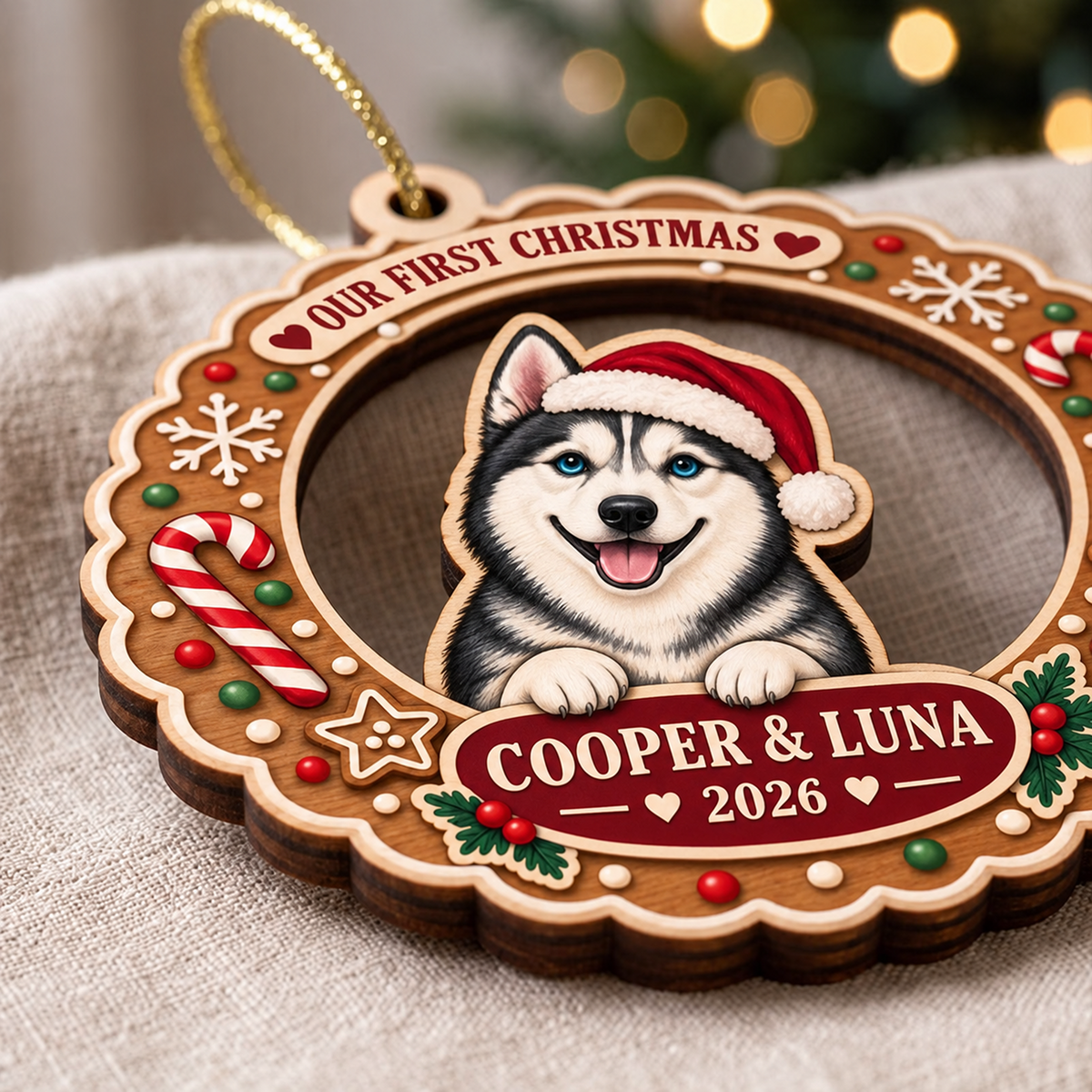 Personalized Dog Christmas Ornament – Our First Christmas Pet Name & Year Keepsake