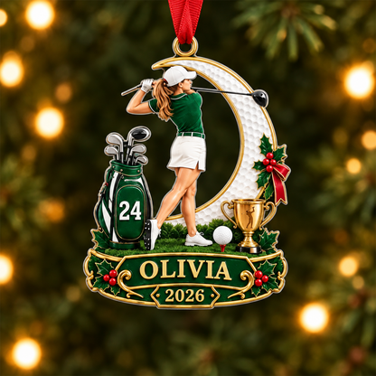 Personalized Girl Golfer Ornament, Custom Name & Year Golf Christmas Gift for Girls
