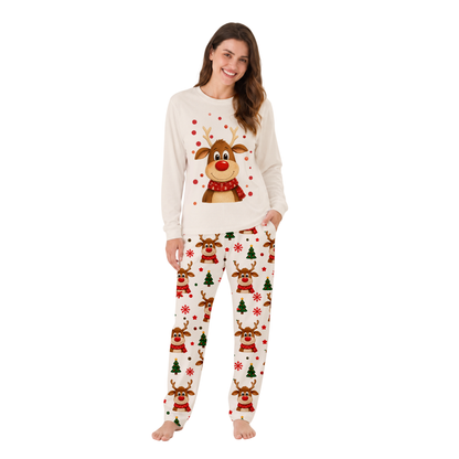 Cute Reindeer Family Matching Christmas Pajamas With Pet