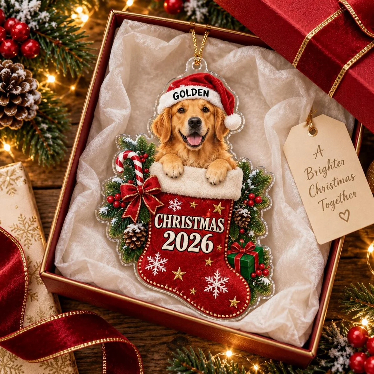 Christmas Stocking 2026 Custom Name Photo Dog Acrylic Ornament