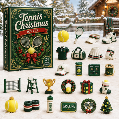 Personalized Tennis Christmas Advent Calendar – Custom Name 24-Day Tennis Ornaments Gift