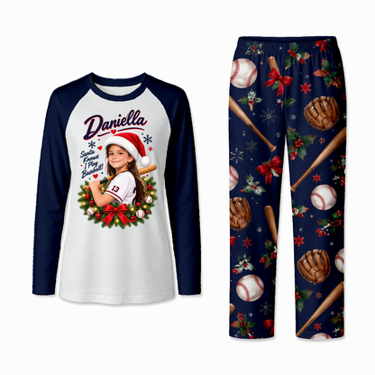 Personalized Custom Photo Baseball Christmas Matching Family Pajamas With Pet