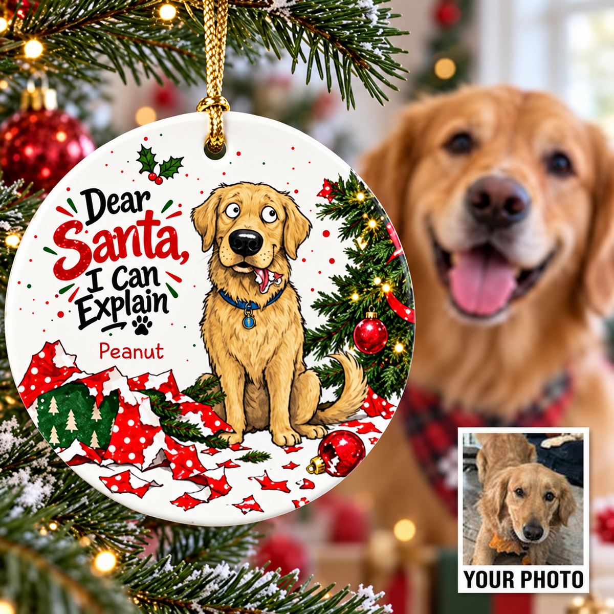 Dear Santa I Can Explain Funny Guilty Dog - Personalized Ceramic Ornament - Funny Christmas Tree Decor For Dog Lovers