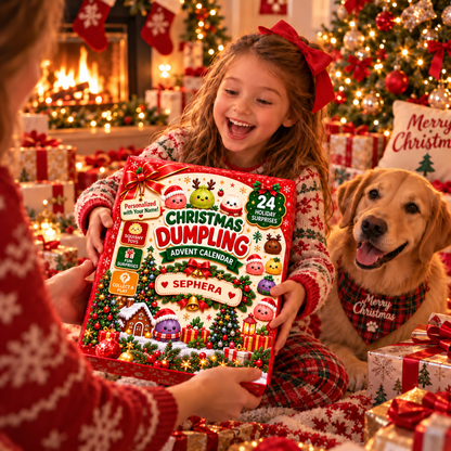 Personalized Christmas Dumpling Advent Calendar – Custom Name 24-Day Holiday Surprise Countdown Gift for Kids & Squishy Lovers
