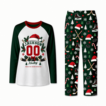 Personalized Hockey Christmas Custom Name And Number Family Matching Pajamas