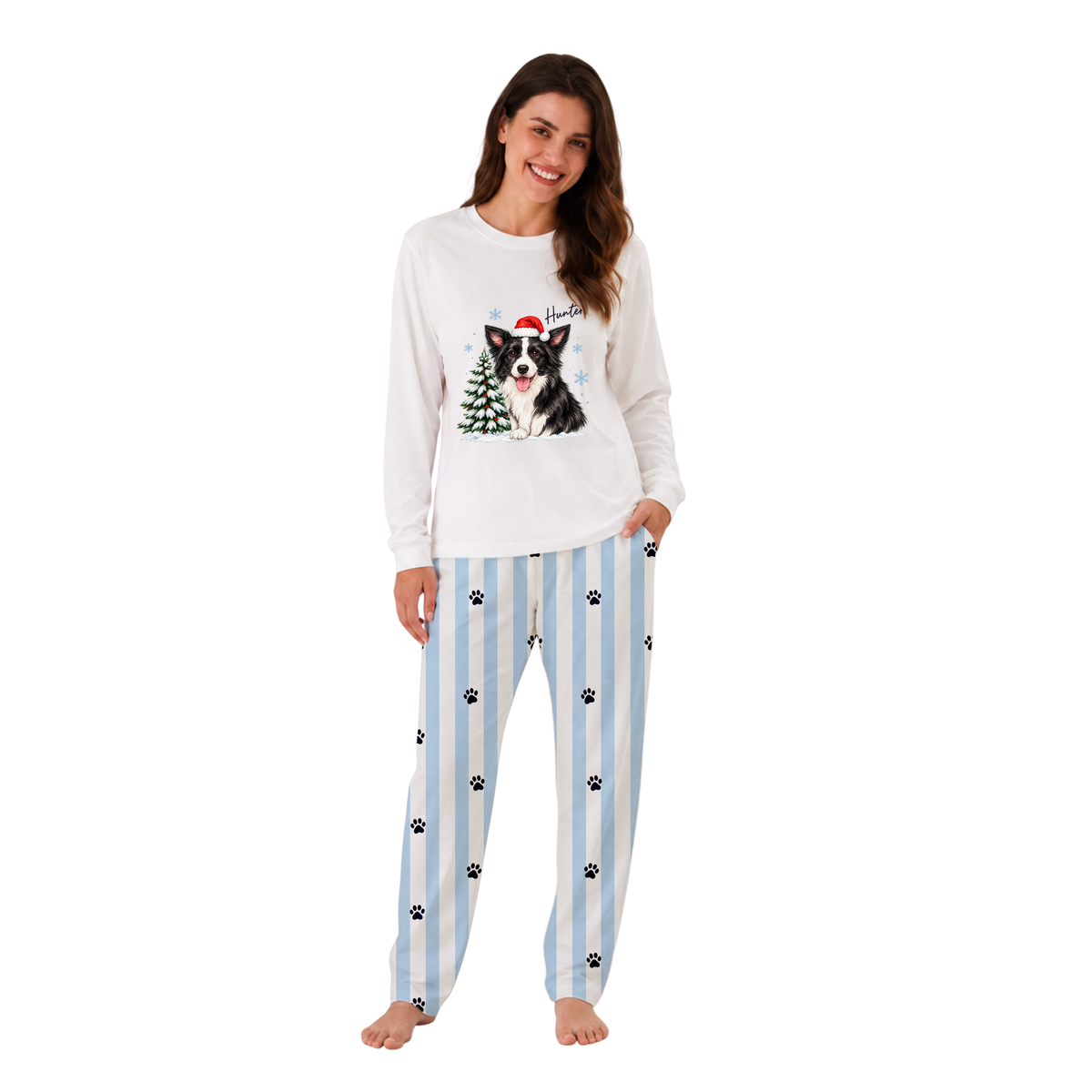 Custom Pet Face Cute Border Collie Christmas Tree Matching Family Christmas Pajamas