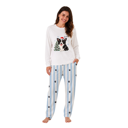 Custom Pet Face Cute Border Collie Christmas Tree Matching Family Christmas Pajamas