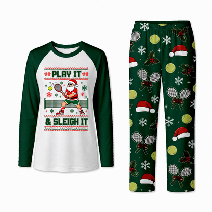 Funny Play It & Sleigh It Santa Tennis Matching Family Christmas Pajamas