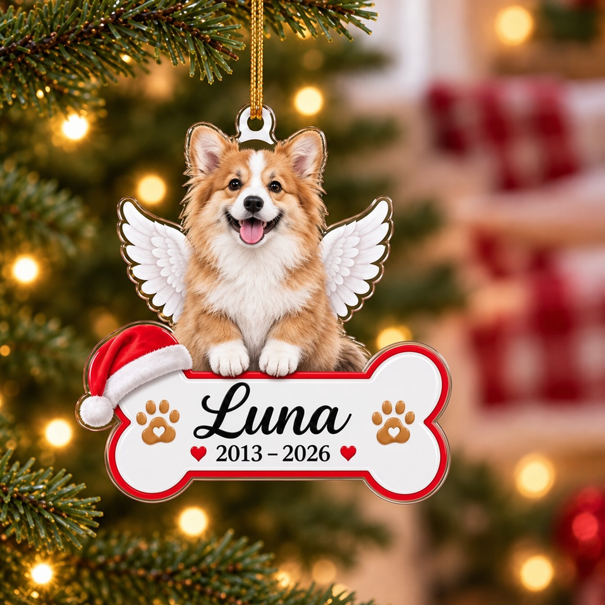 Angel Wings Pet Memorial Custom Name Date Photo Pet Memorial Acrylic Ornament Pet