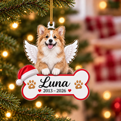 Angel Wings Pet Memorial Custom Name Date Photo Pet Memorial Acrylic Ornament Pet