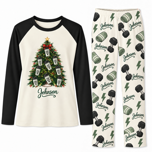 Personalized Name Gym Fuel Christmas Tree Matching Pajamas