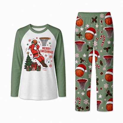Funny Merry Swishmas Basketball Santa Matching Family Christmas Pajamas