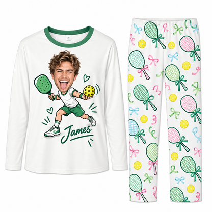 Custom Face & Name Cute Pickleball Player Matching Family Pajamas