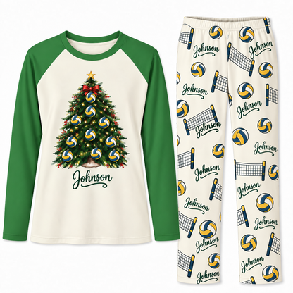 Personalized Name Volleyball Christmas Tree Family Christmas Pajamas