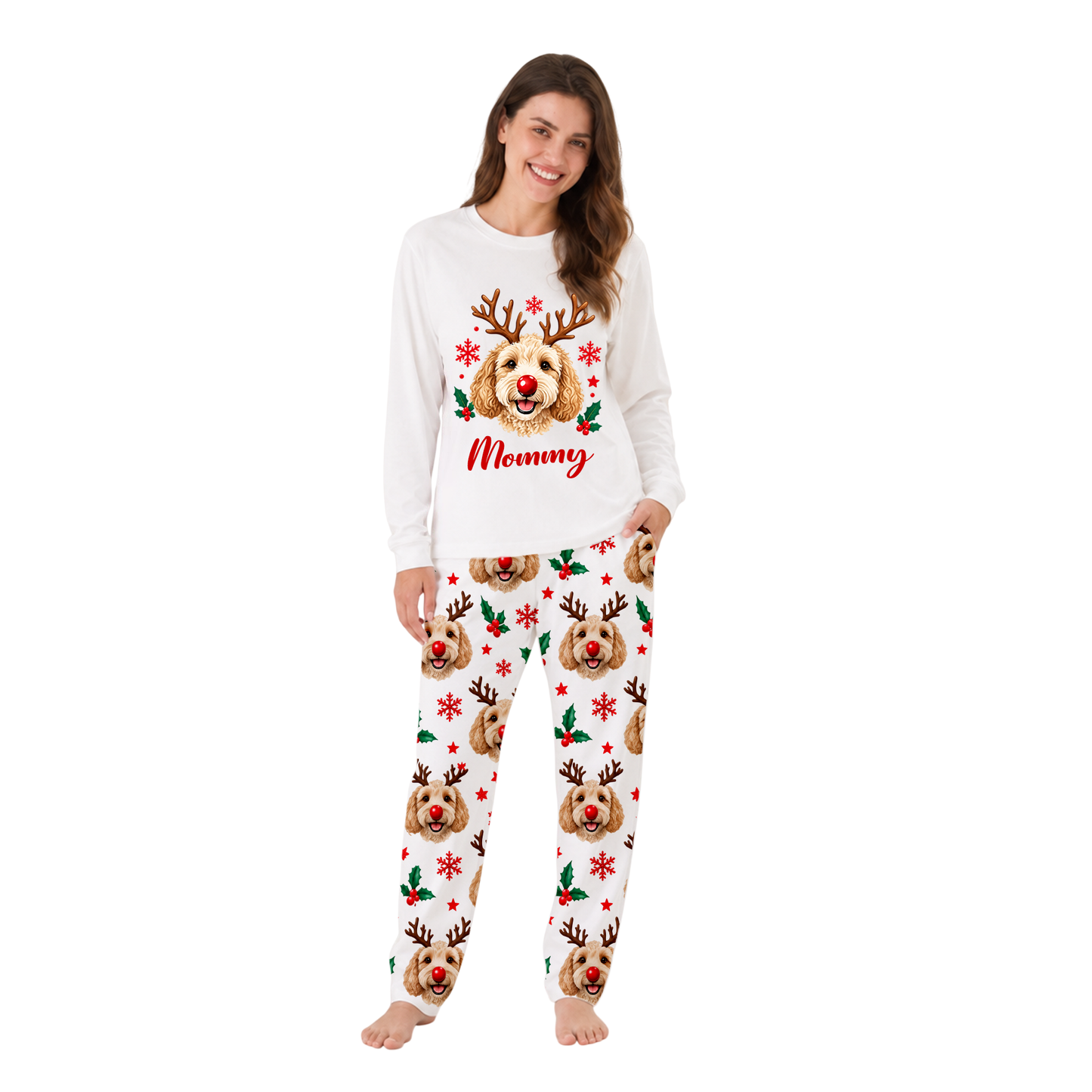 Cute Dog Lover Reindeer Matching Family Christmas Pajamas