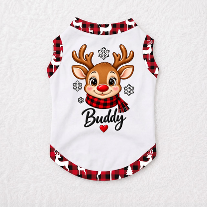 Cute Reindeer Plaid Personalized Family Christmas Pajamas