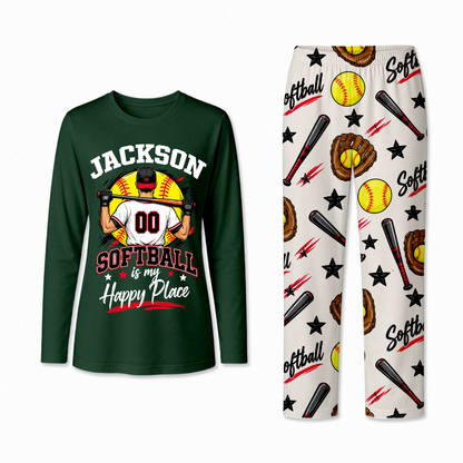Personalized Softball Pajamas Custom Name and Number Family Matching Pajama