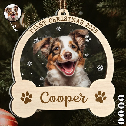 Custom Photo Pet Face First Christmas - Personalized 2-Layered Mix Ornament