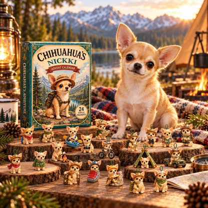 Personalized Chihuahua Adventure Advent Calendar With Custom Name, 24 Acrylic Dog Ornaments
