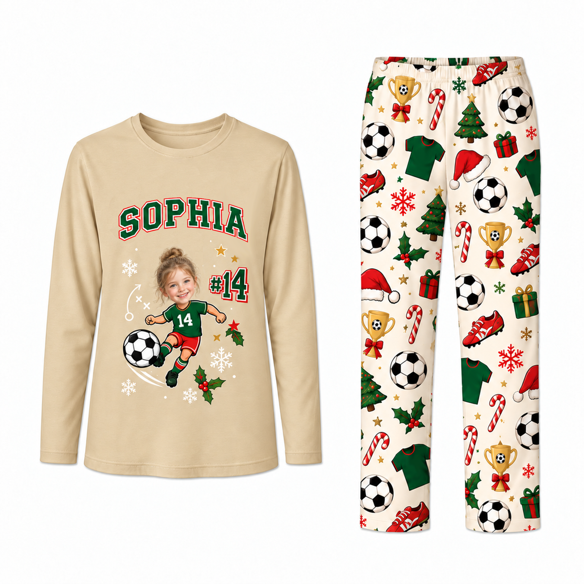 Cute Custom Face Soccer Player Matching Family Christmas Pajamas