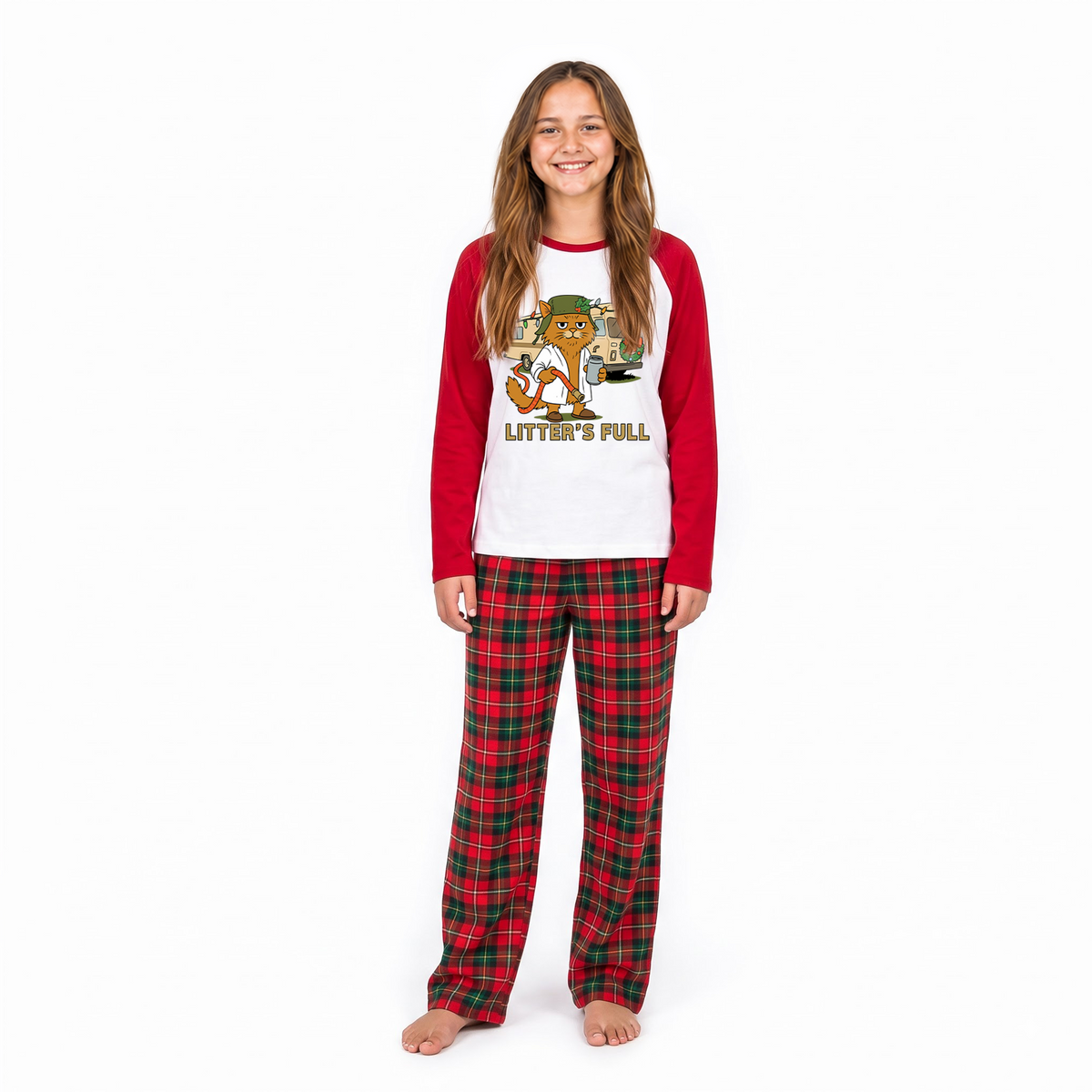 Funny Custom Pet Photo Litter’s Full Plaid Family Christmas Pajamas