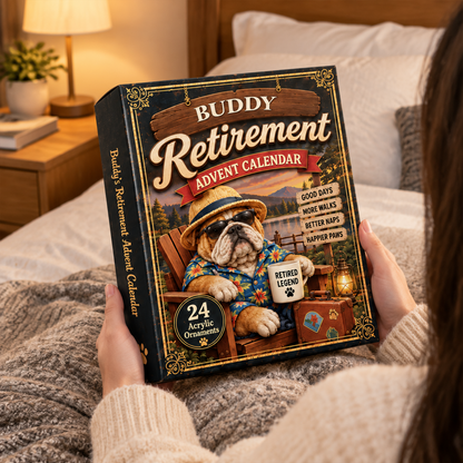 Personalized Bulldog Retirement Advent Calendar 2026 – Custom Name 24 Acrylic Ornaments Christmas Gift