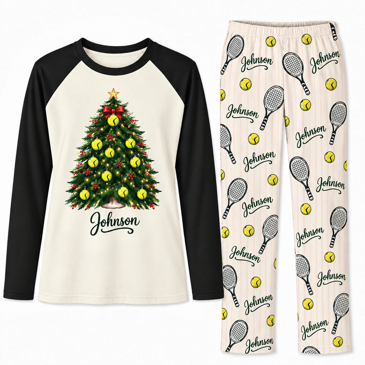 Personalized Tennis Lover Christmas Tree Family Matching Pajamas