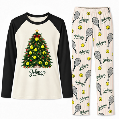 Personalized Tennis Lover Christmas Tree Family Matching Pajamas