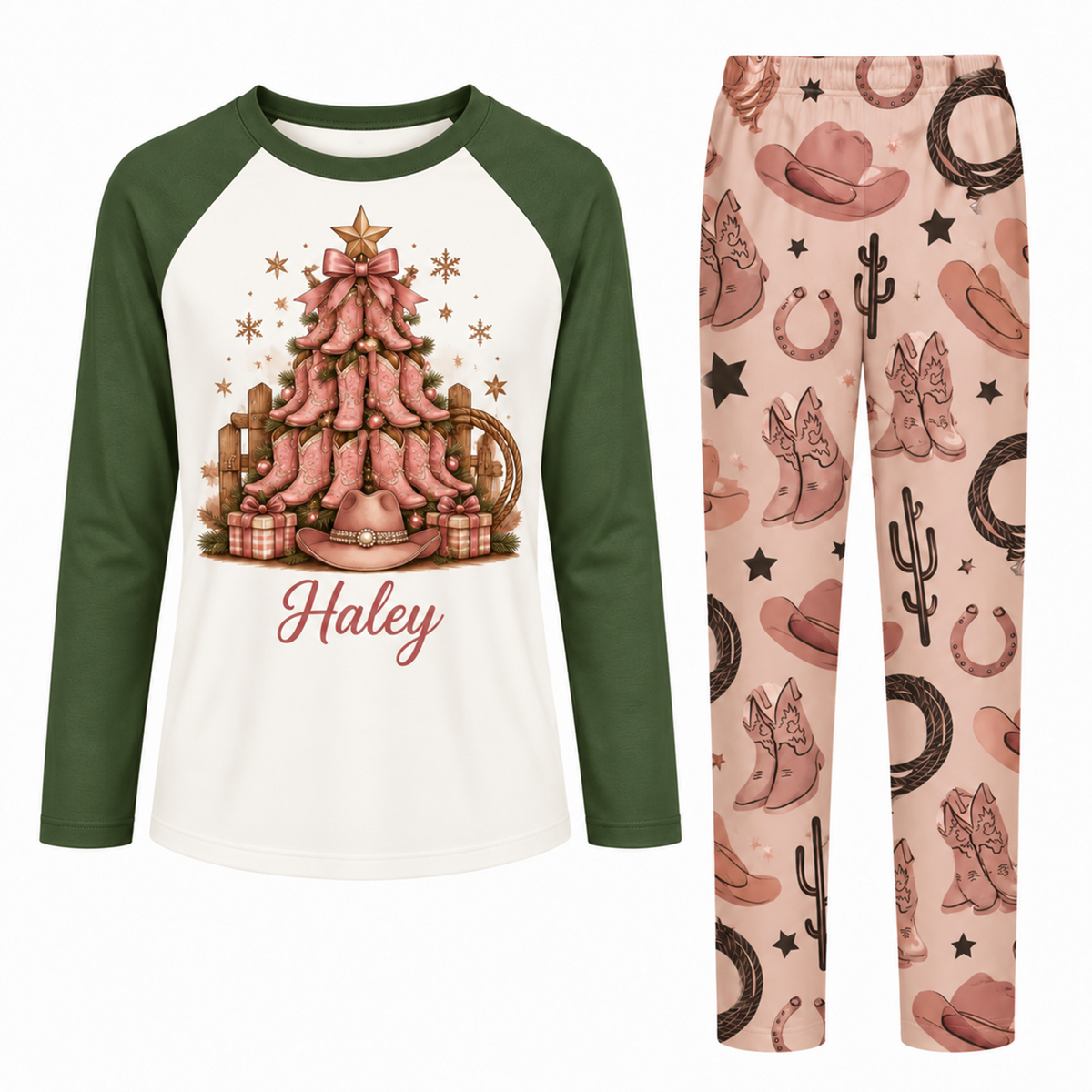 Custom Name Cowboy Christmas Western Matching Family Pajamas