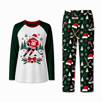 Personalized Hockey Christmas Family Matching Pajamas With Custom Name And Number
