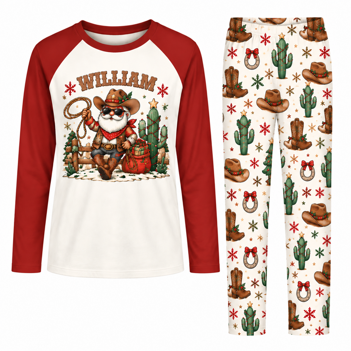 Western Santa Christmas Matching Family Pajamas