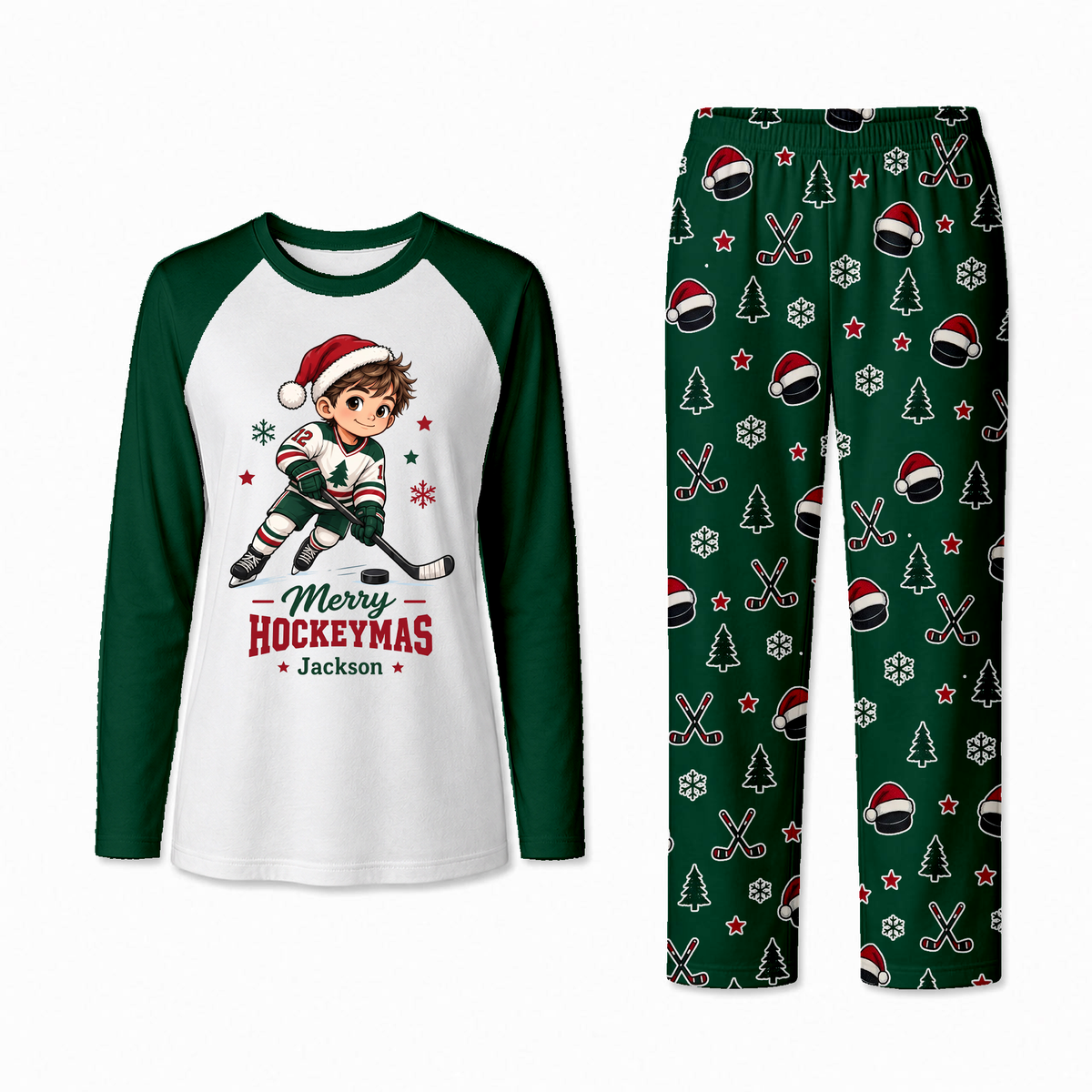 Cute Merry Hockeymas Custom Name Family Christmas Pajamas