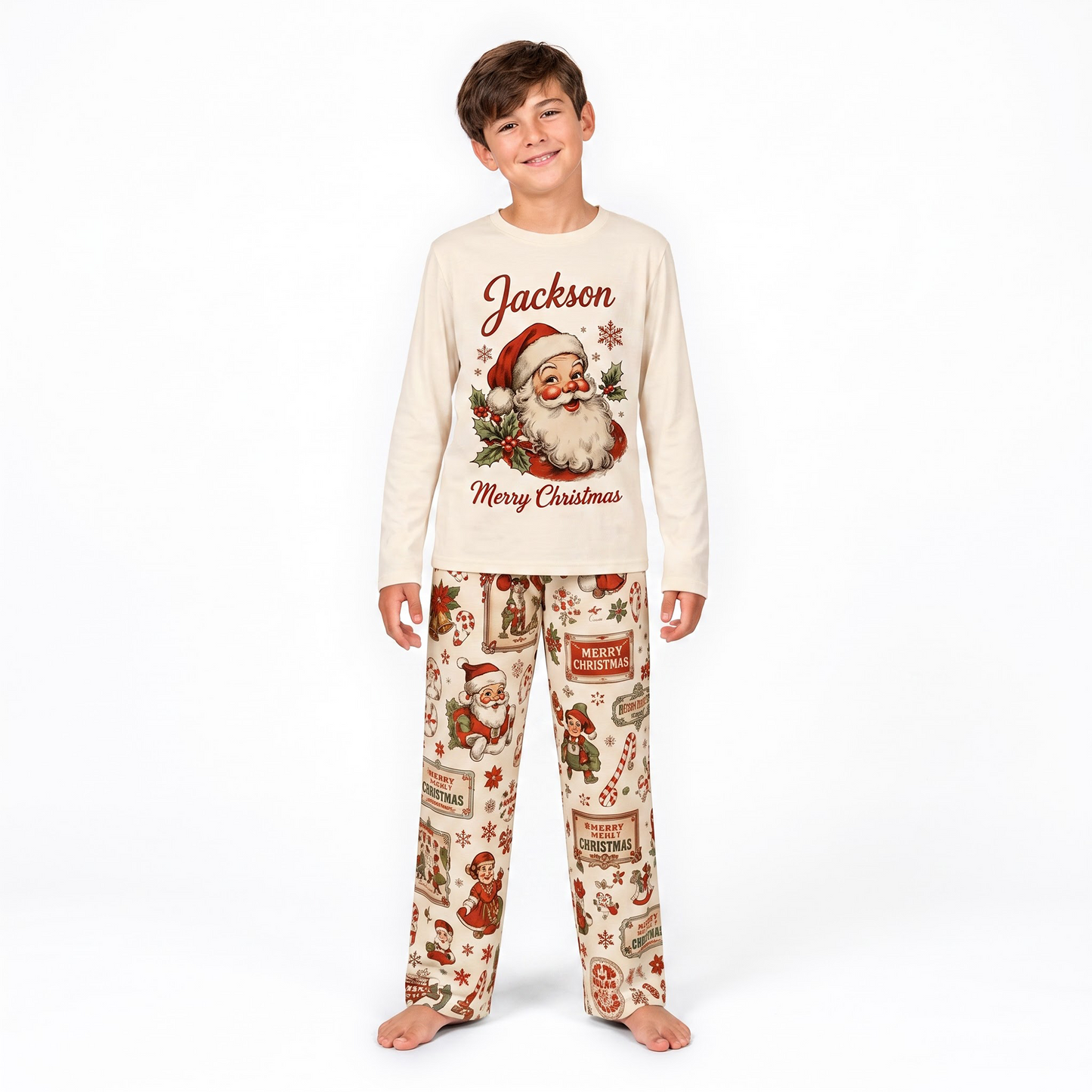 Custom Name Santa Claus Family Matching Christmas Pajamas With Pet